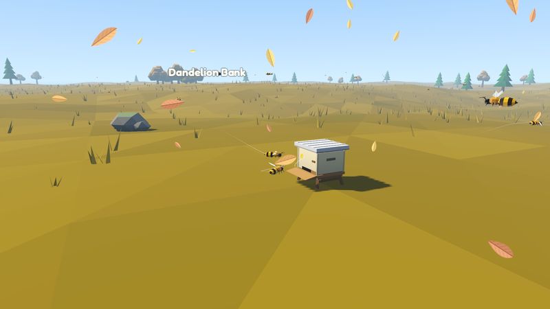 The hive on golden ground with leaves falling