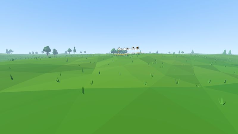 A low view across the meadow from the position of a flying bee