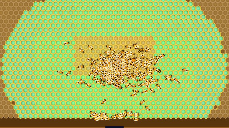 The comb coloured green to show the temperature of the brood nest